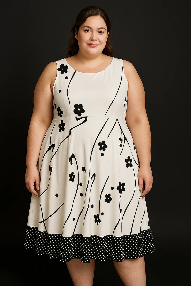 knee length dresses for ladies Floral Sleeveless V Neck Midi Dress | A-Line Dress