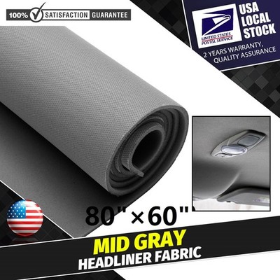 Car Roof Replace Headliner Medium Gray Knit Material Fabric Foam Backing 80''×60''