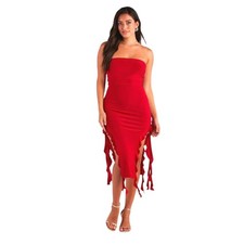 Windsor Red Fringe Strapless Bodycon Dress Size M Glam Vampy Hot Girl Club Date