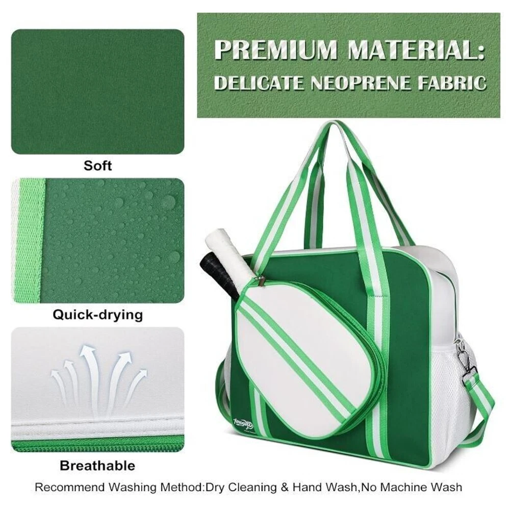 Pickleball Bag Neoprene Crossbody Double Handle Green White XL Tote Pickleball Bag Neoprene Crossbody Double Handle Green White XL Tote