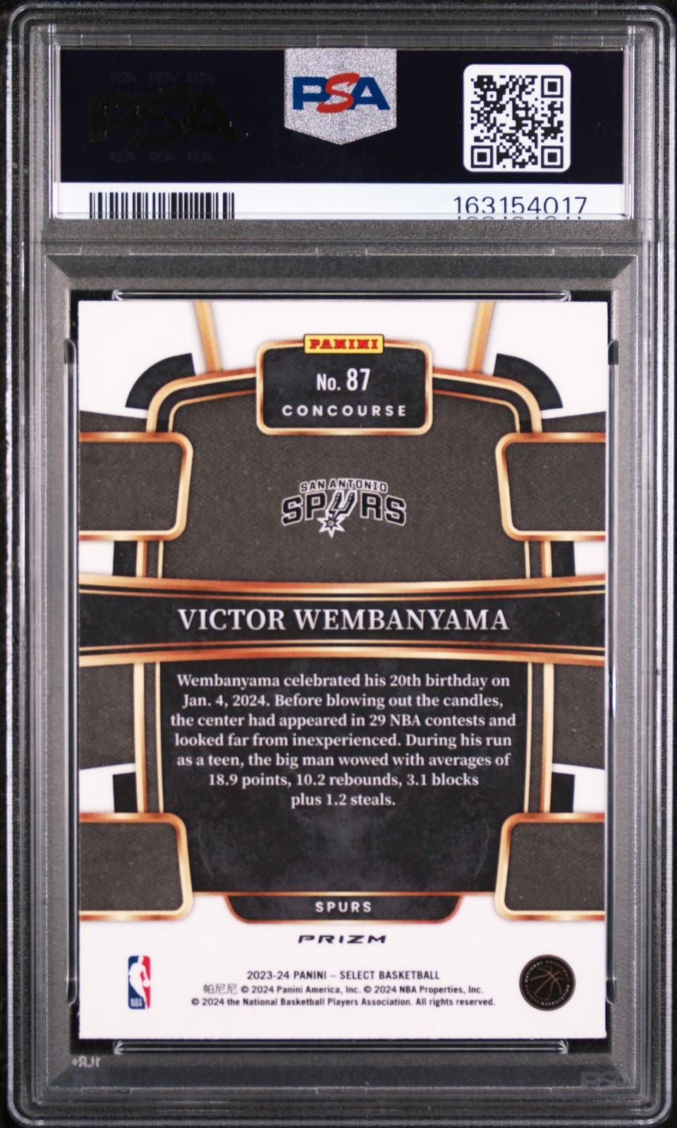 2023 PANINI SELECT TECTONIC #87 VICTOR WEMBANYAMA ROOKIE RC PSA 10 view 2