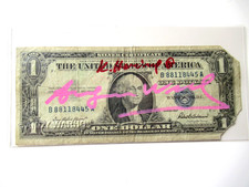 e) A. WARHOL/K.HARING: Echte 1US$ Dollarnote 2x Original SIGNIERT, ZERTIFIKAT