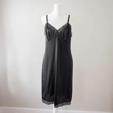 Vintage Vanity Fair Black Lace Adjustable Strap Tank Slip Women's Nightgown Sz S