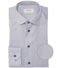 Men Eton Shirt Single Cuff Blue Twill Size 16.5 42 Contemporary