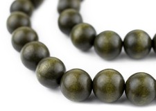 Olive Green Round Natural Wood Beads 16mm Large Hole 16 Inch Strand
