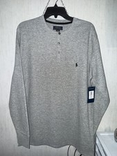 NEW Mens Polo Ralph Lauren Henley Shirt Waffle Knit Thermal Size Large Gray