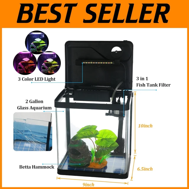 Self Cleaning Betta Fish Tank Kit with LED Light & Filter