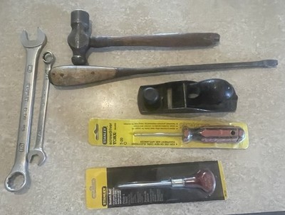 ANTIQUE. BALL PEEN HAMMER, IRWIN Perfect Handle Screwdriver, Stanley 110 Plane.