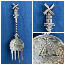 Vintage Dutch Silver Windmill Sailboat Serving Fork Herbert Hooijkaas HH90 WOW