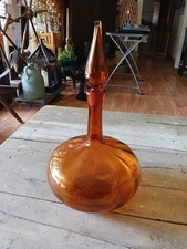 Vtg MCM Joel Myers 6530 Blenko Honey Amberina Glass Decanter with Stopper