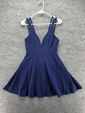 Lulus Dress Womens S Blue Fit & Flare Strappy V-Neck Lined Cocktail Made In USA