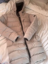 Sonneti London Beige Hooded Quilted Zip Mid-Length Puffer Jacket Women's M