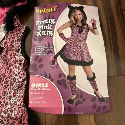 Pretty pink kitty girls cat costume dress with arm warmers and leg warmers M
