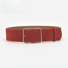 Image of Women Durable Matte Suede Real Leather Wide Waist Belt Silver Buckle Adjustable