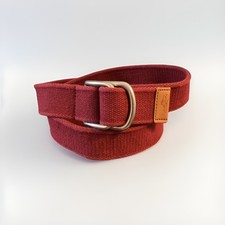 Vintage Polo Ralph Lauren Burgundy Canvas Leather Trim D Ring Belt Med EUC