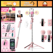 Pink Vlogging Kit for iPhone/Android - 71" Auto Face Tracking Tripod, 6-in-1 Sel