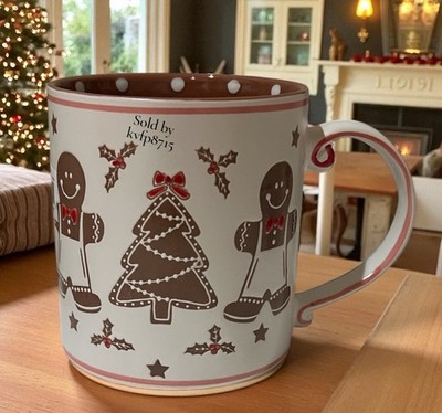 New Eli & Anna Neutral Christmas Gingerbread And Christmas Tree Mug Red Bow Cute