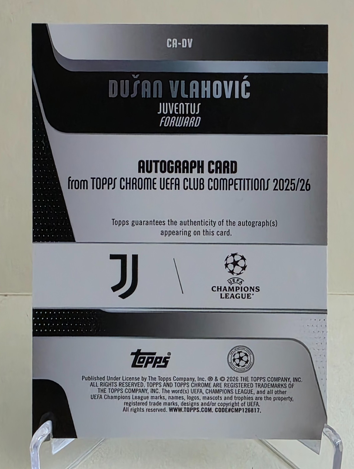 2025-26 TOPPS CHROME UEFA UCC DUSAN VLAHOVIC AQUA AUTO #CA-DV Ser #183/199 view 2