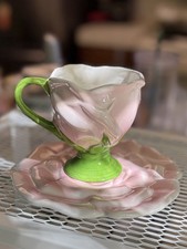 Brand New Teleflora Pink Rose Cup  Saucer Set