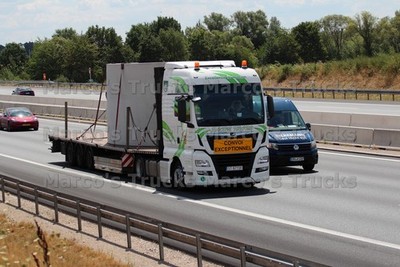 LKW Foto MAN TGX Plattformanhänger Frankreich weiß SACHS TRANS CONVOI EXC #l2it