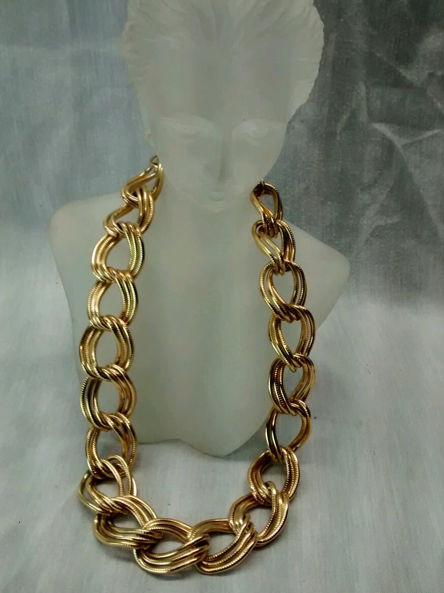Splendida dichiarazione vintage Givenchy Paris collana maglie triplo tono oro