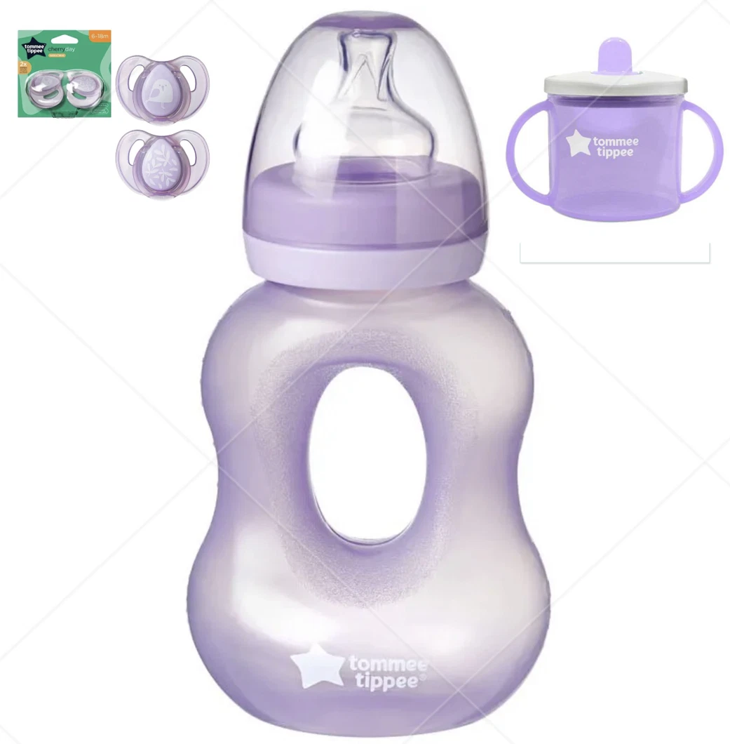 Tommee Tippee newborn set. Bottle 240gr 3+, first cup 190g 4+,2 dummies 6-18m