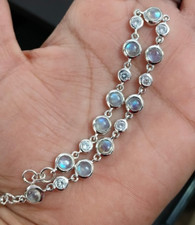 925 Sterling Silver Rainbow Moonstone Bracelet Gemstone Bridal Gift Jewelry Her