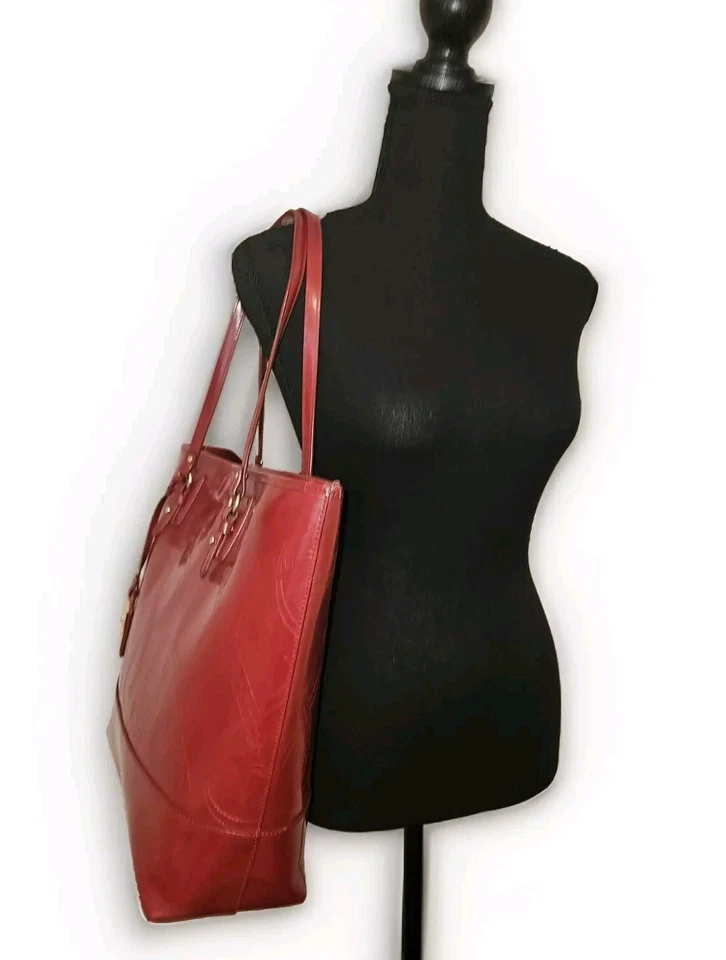 Ralph Lauren Belmar Spazzalato Patent Leather RED Tote Shopper Travel 18x14x4 - Image 2 of 4