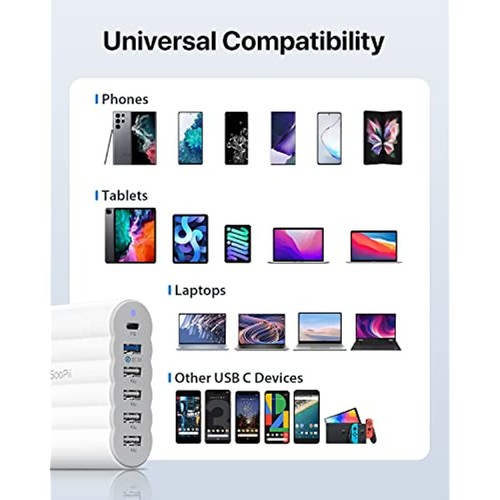 USB C Charger, SooPii 68W Charging Hub, 6 Port USB Charging Station - Photo 7 sur 8