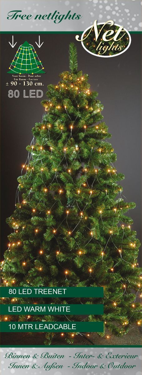 80 LED Trapez Kegel Warmweiß Netz für Weihnachtsbaum 90-130cm Lichternetz