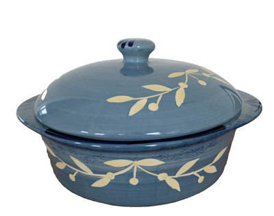 CERTIFIED ROUND FLORA COVERED CASSEROLE DISH 3 QUARTS BLUE FLOWERS