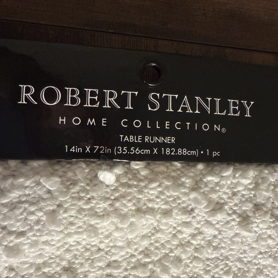 Robert Stanley Home Collection Table Runner White Woven Silver Thread 14”x72”new - Image 2 of 4