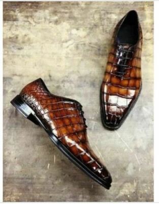 Herren handgefertigte braune Krokodil Textur Leder formelle Oxford Anzugschuhe