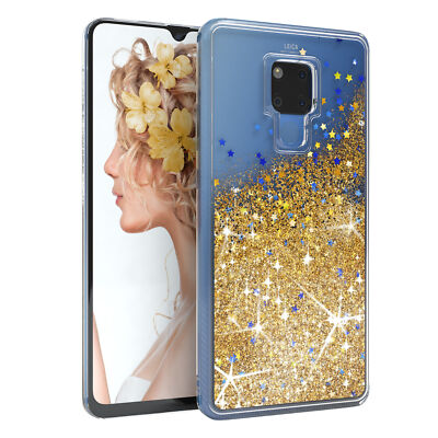 Für Huawei Mate 20 X Glitzer Hülle Flüssig Silikon Case Handy Cover Soft Gold