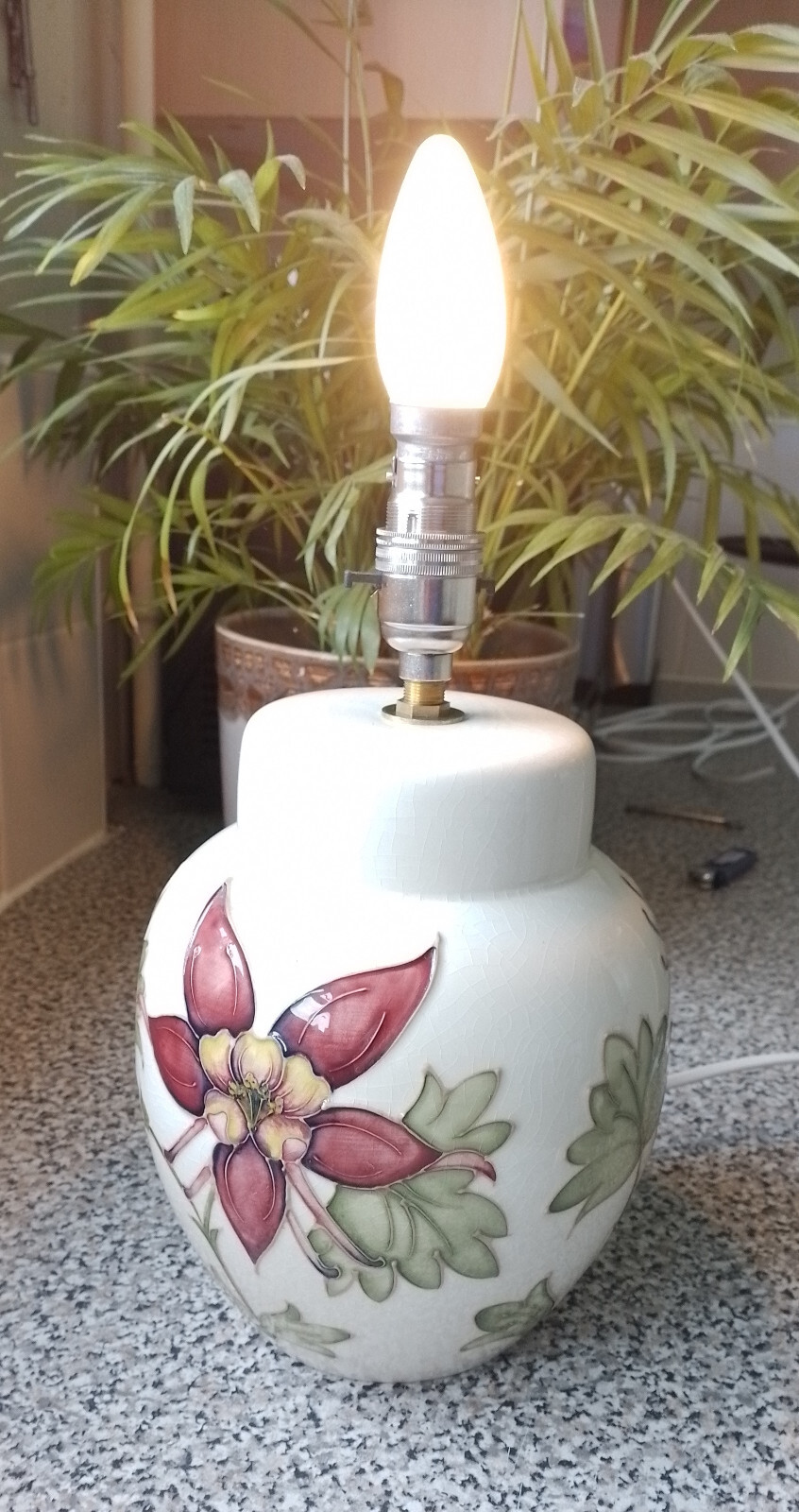 Vintage Moorcroft Columbine pattern Table Lamp Base (Working)