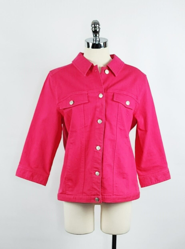Denim & Company Pink Button Front Long Sleeve Jacket Women's Size Medium