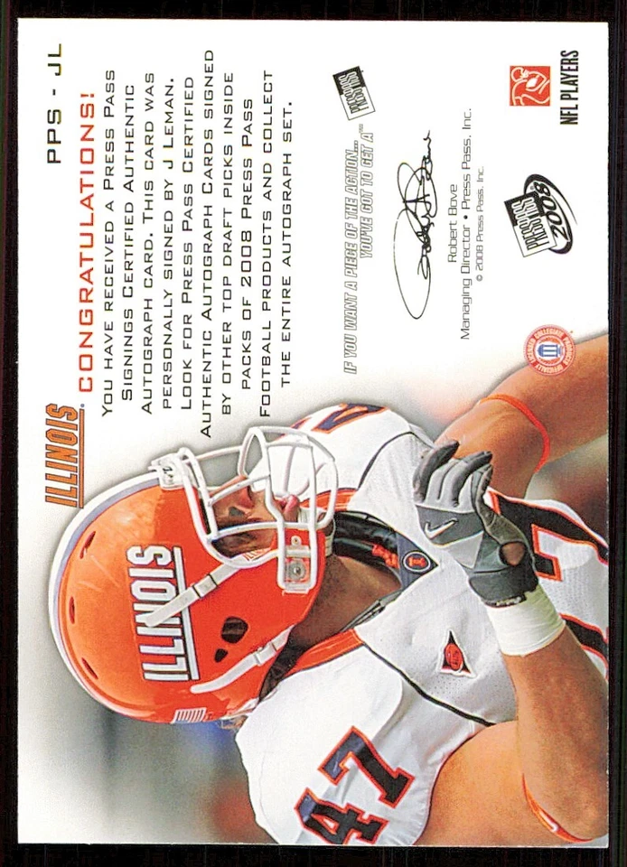 2008 Press Pass Autographs Bronze #PPSJL J Leman - Image 2 of 2