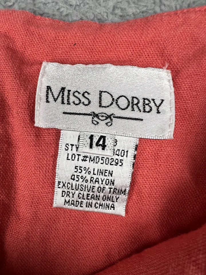 Miss Dorby Top 女式 14 衬衫亚麻混纺肩垫刺绣珊瑚波西米亚 — 第 3/4 张图片