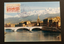 1971 Grenoble, Fédération des Sociétés Philate  Obli CARTE MAXIMUM 1er jour fdc