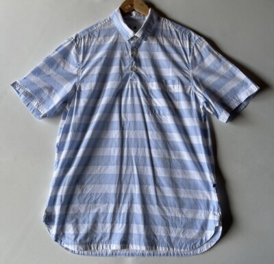 NNO7 NO NATIONALITY Shirt Men Extra Large Short Sleeve Blue Stripe Slim Fit