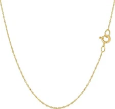 14k Real Solid Gold Rope Chain Necklace, 0.5mm (18 Inches, Yellow Gold)
