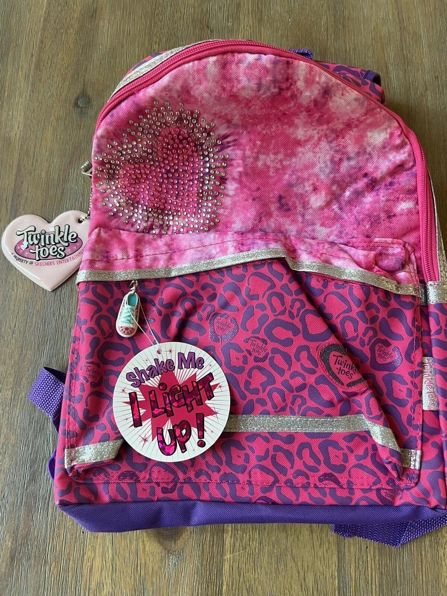 NWT Skechers Twinkle Toes Light Up Backpack Pink Sparkle Heart & Animal  Print