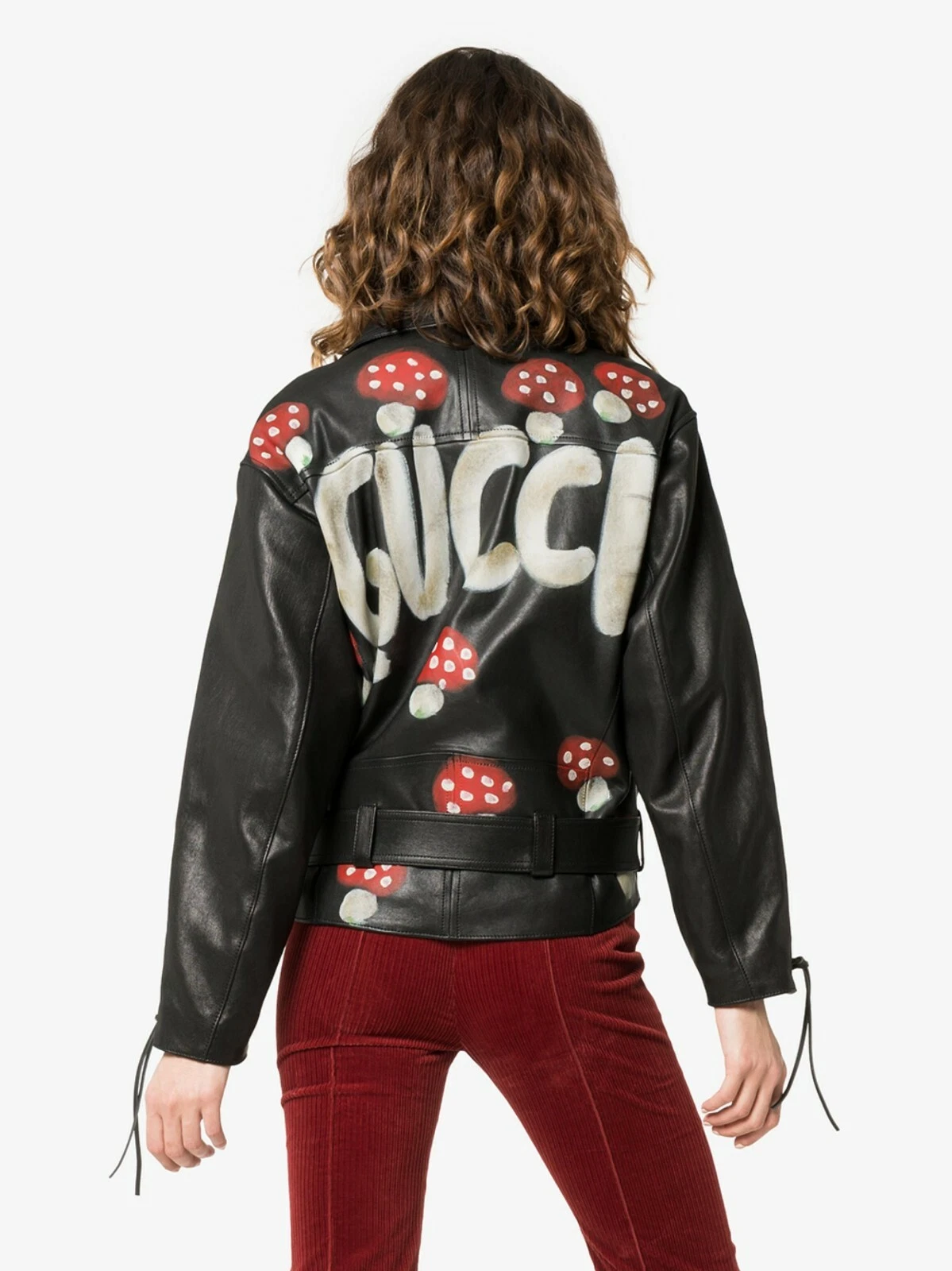Veste de motard en cuir Gucci NEUVE ET UNIQUE avec imprimé champignon peint à la main 