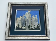 ABSTRACT PAINTING VINTAGE MYSTERY URBAN SIGNED MODERNIST FIGURES CITY STREET