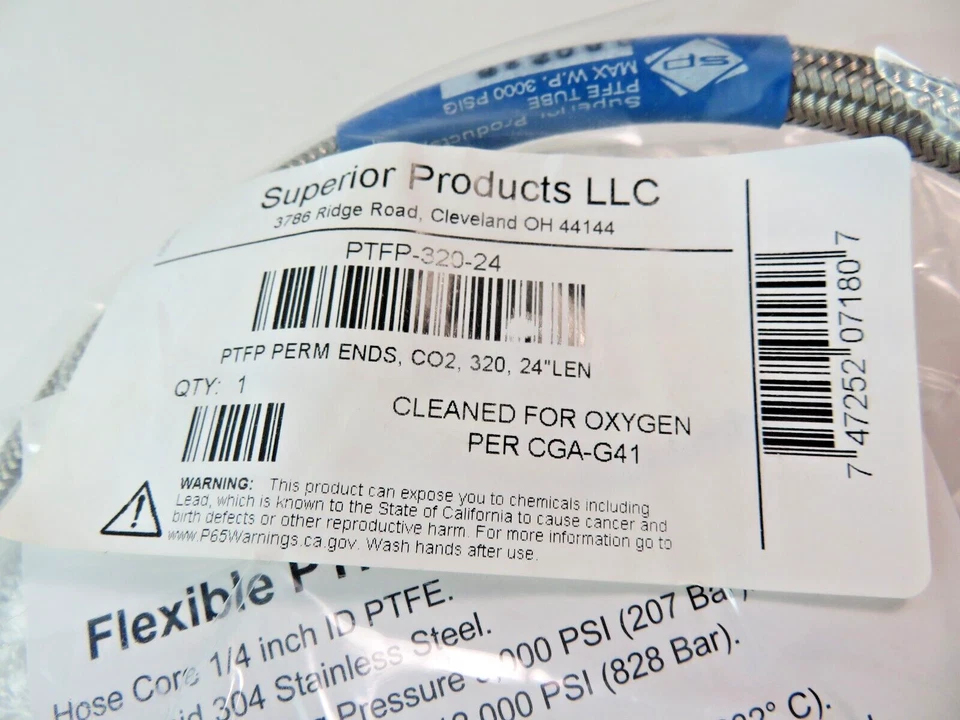 (2) Manguera Superior 261668-01 1x1 colector dióxido de carbono (CO2) PTFP-320-24 Foto 4 de 4