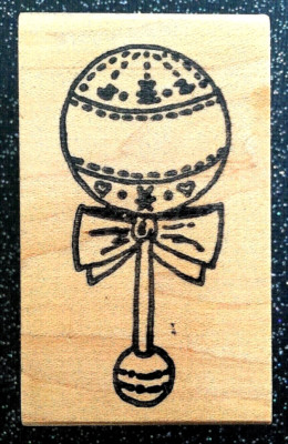 Vintage Rubber Stamp ''Baby Rattle'' by Purple Wave Design Stamp Co. 3 x 1 3/4'' 