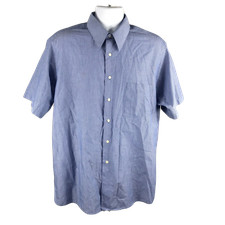 Arrow Men's Button Down Shirt  Sz 16.5  Blue  Short Sleeve  Striped