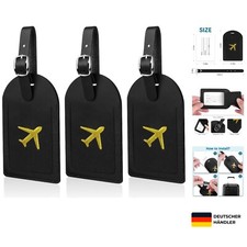 3er Set Kofferanhänger aus Kunstleder 11x7cm mit ID Schutz für sicheres Reisen