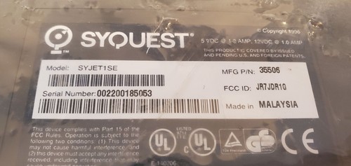 SyQuest Model SyJet 1SE 5VDC 1.2AMP External Hard Drive 1996 NOS Unused - Picture 8 of 9