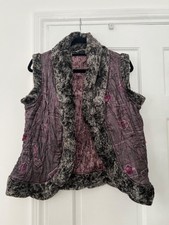 Lindi Reversible Vest Jacket Purple And Gray With Faux Fur Trim
